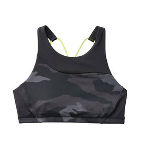 Athleta M Freestyle High Neck top camo neon yellow halter swim bathing suit bra